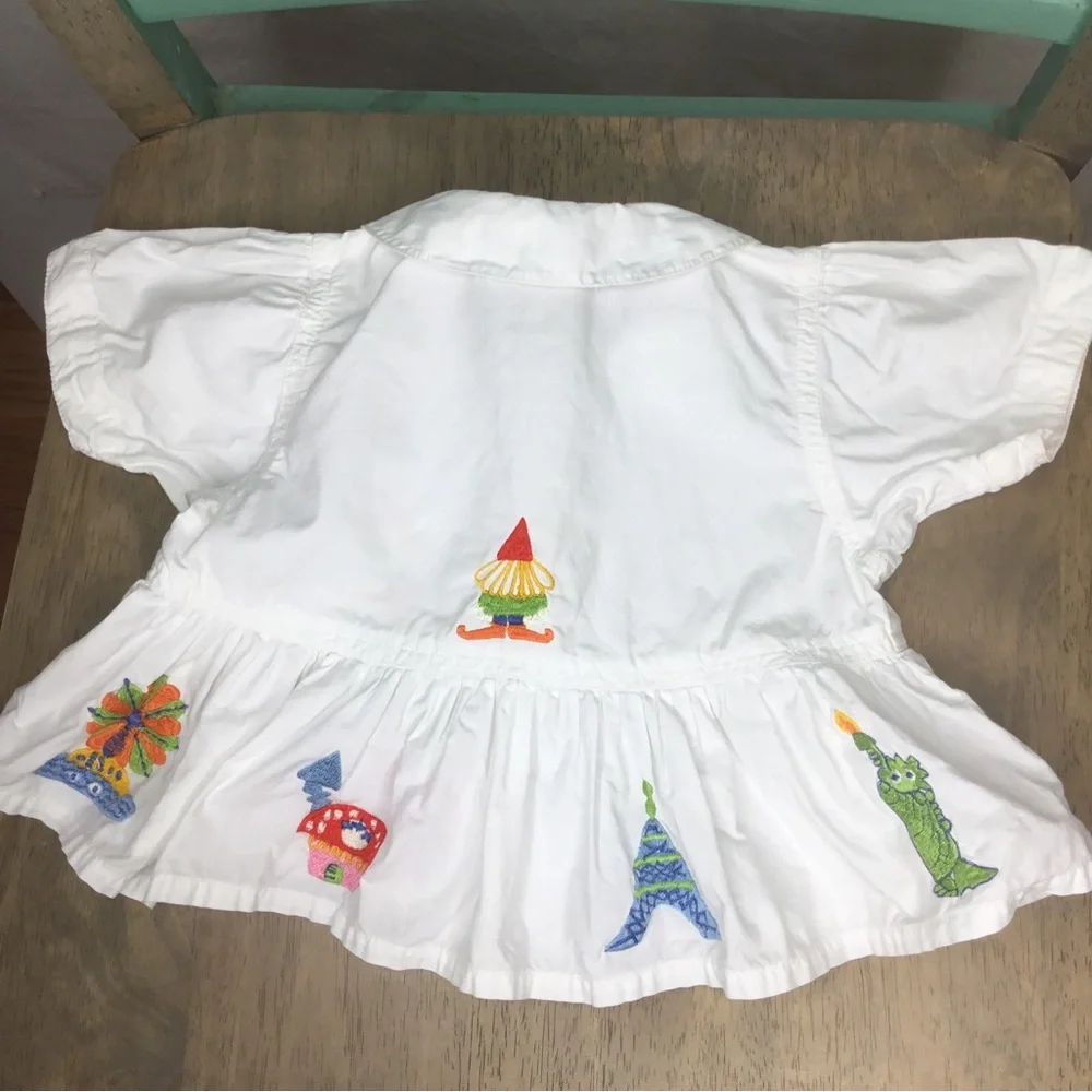 Oilily Baby Girl White Dress Size 68 (6 months US) Embroidered Cotton India